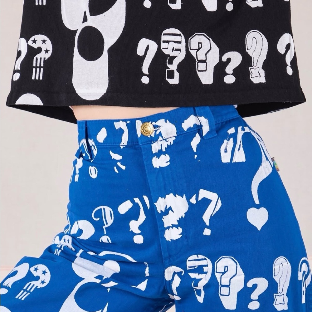Big Bud Press Punctuation Blue Question Mark Print Wide-Leg Pants